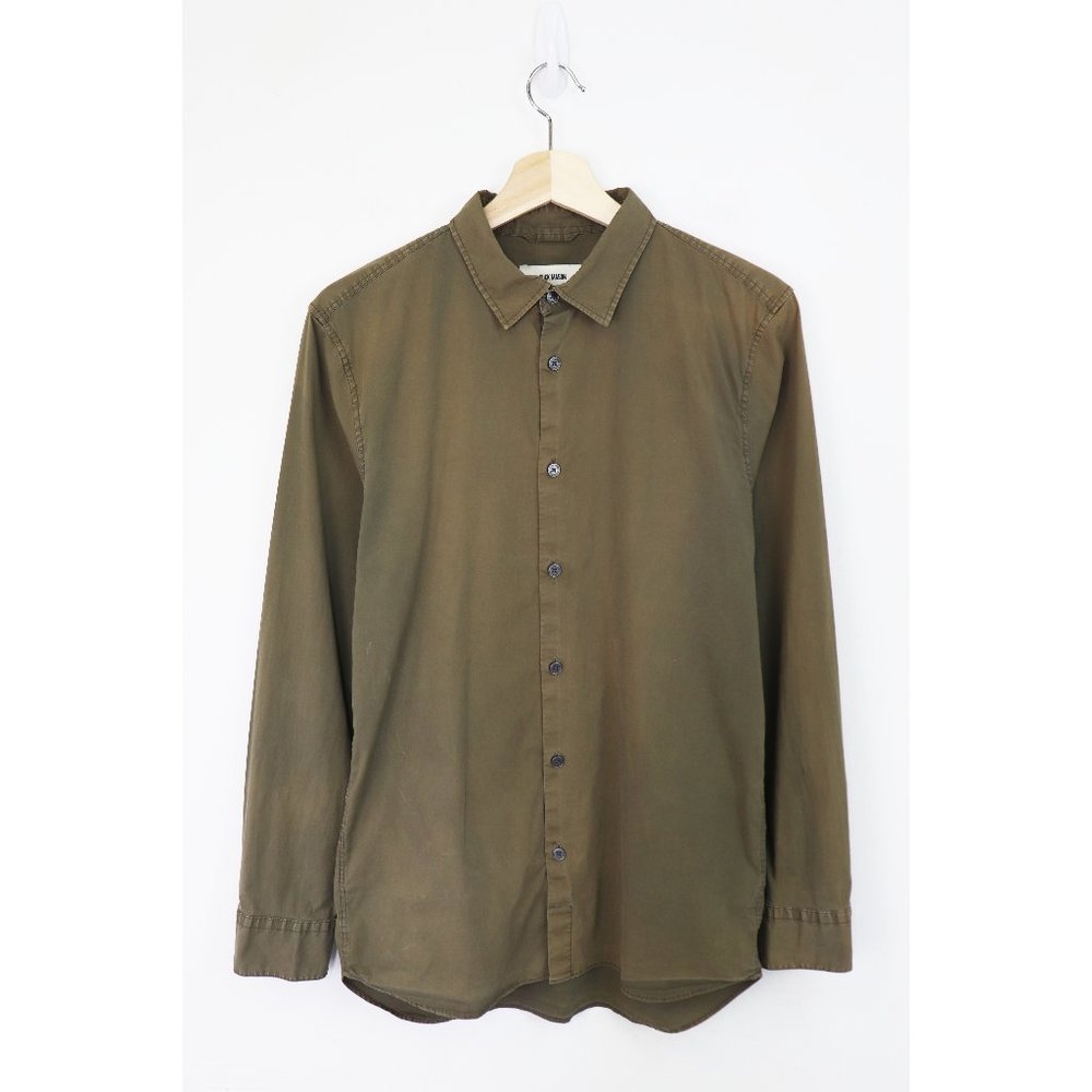 Buck Mason Casual Button Up Shirt Long Sleeve Slim Fit Stretch Cotton Brown M
